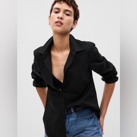 GAP Women’s Perfect Shirt Long Sleeve Cotton Button Down True Black Size XS NWT - Picture 2 of 13